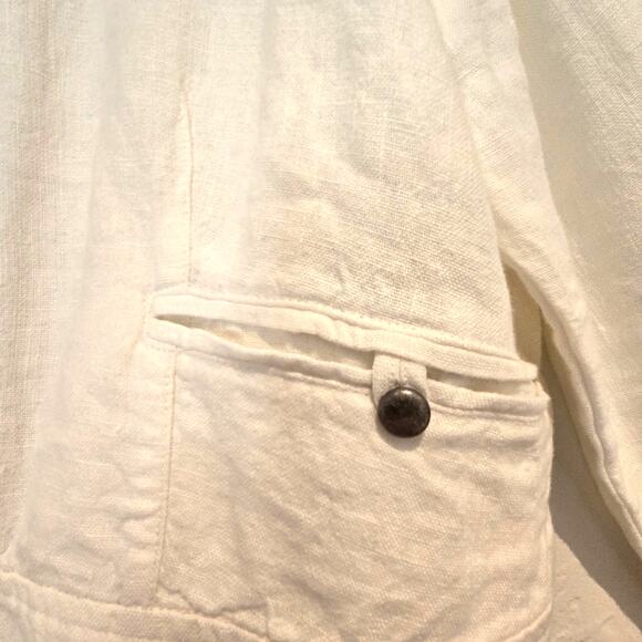 Peruvian Connection Reid White Slub Linen Button-Up Cropped Jacket, Size 18 - Picture 4 of 9
